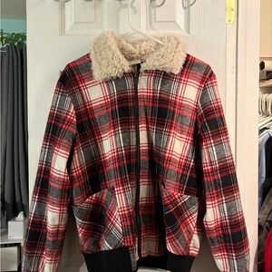 Knox Rose Cream and Red Faux Fur Collar Jacket